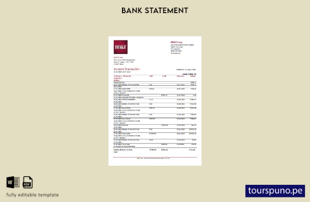 listo para imprimir plantilla de Excel de extracto bancario de BB&T Corp. de EE.